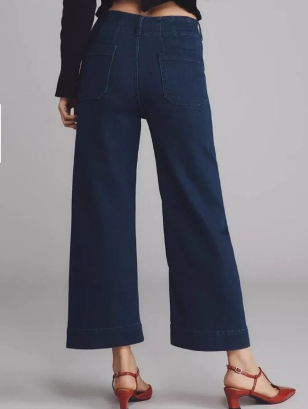 Maeve Anthroplogie The Colette Cropped Wide Leg Pants Jeans Dark Blue - Picture 16 of 16